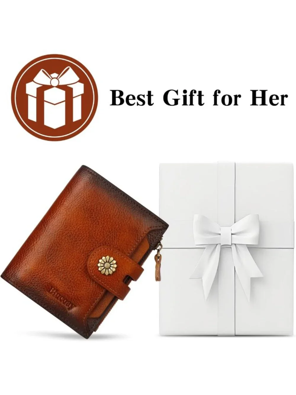 Compact RFID Blocking Leather Wallet for Women, Bifold Card Holder with ID